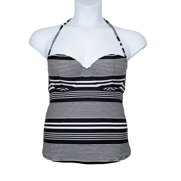 Old Navy Womens Black White Striped Halter Neck Swimsuit Tankini Top Size M NWT - Picture 1 of 6